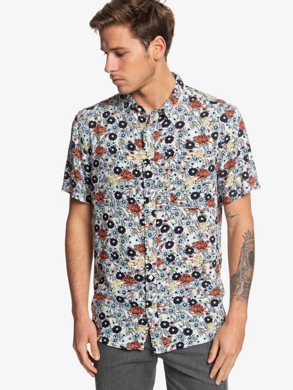 quiksilver, Fluid Geometric Short Sleeve Shirt, GARDENIA BANDIT BUSH (wby7) 0 Fluid Geometric Short Sleeve Shirt White EQYWT03833 Quiksilver