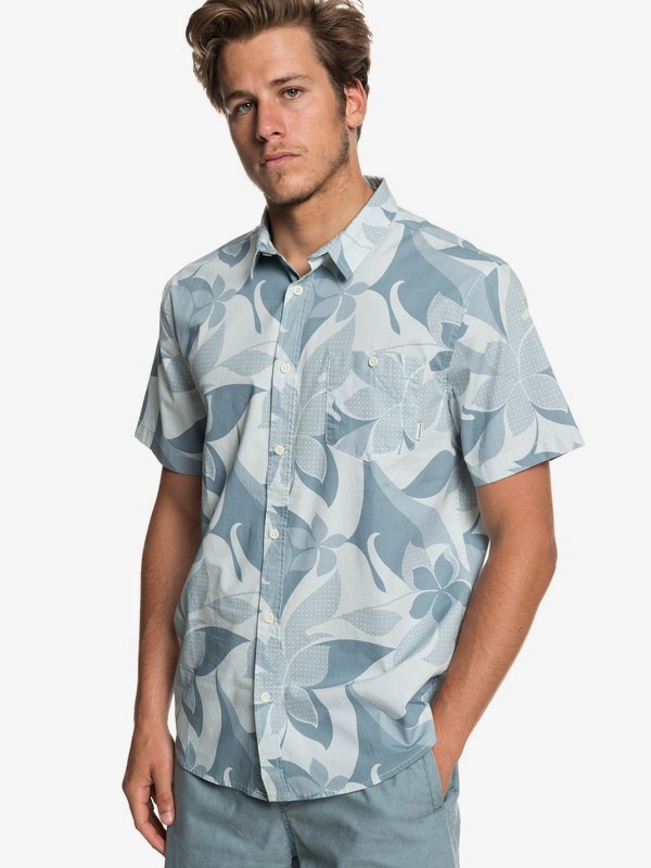 quiksilver, Cement Card Short Sleeve Shirt, STORMY SEA SEVENTIES (blh6) 0 Cement Card Short Sleeve Shirt Blue EQYWT03835 Quiksilver