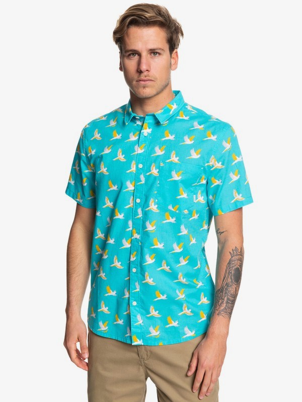 quiksilver, Cockatoo Short Sleeve Shirt, TUQUOISE_COCKATOOYB (bly6) 0 Cockatoo Short Sleeve Shirt Blue EQYWT03838 Quiksilver