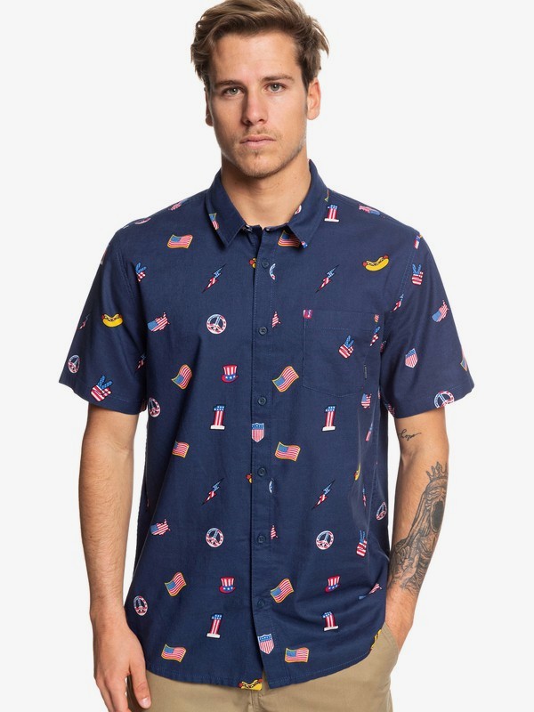 quiksilver, Camisa de Manga Corta - Merica Patch, NAVY BLAZER MERICA PATCH (byj6) 0 Camisa de Manga Corta - Merica Patch Azul EQYWT03839 Quiksilver