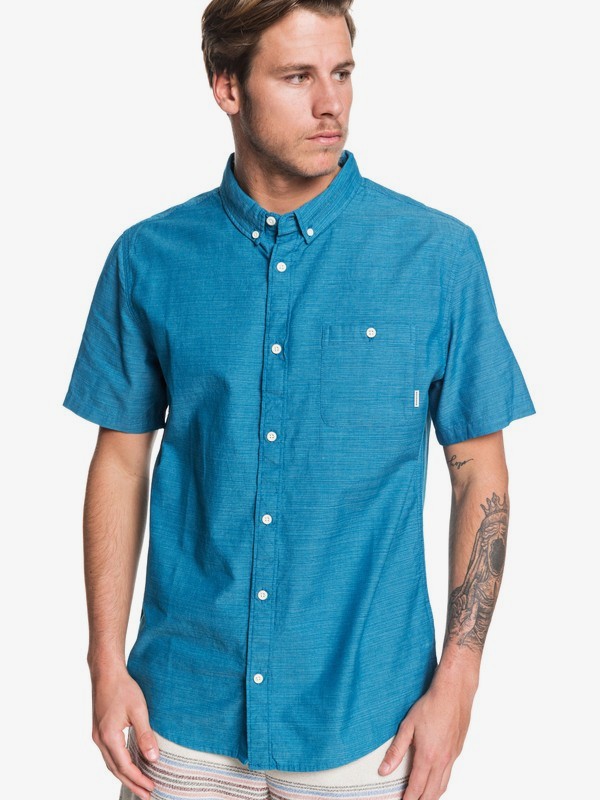 quiksilver, Waterfalls Short Sleeve Shirt, CRYSTAL TEAL (brn0) 0 Waterfalls Short Sleeve Shirt Blue EQYWT03841 Quiksilver