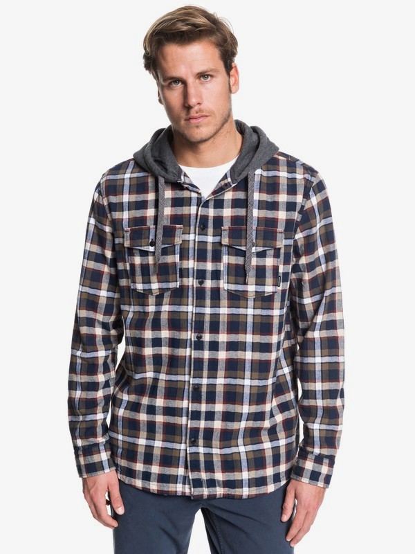 quiksilver, Snap Up Hooded Long Sleeve Shirt, SKY CAPTAIN SNAP UP (kye1) 0 Snap Up Hooded Long Sleeve Shirt Black EQYWT03848 Quiksilver
