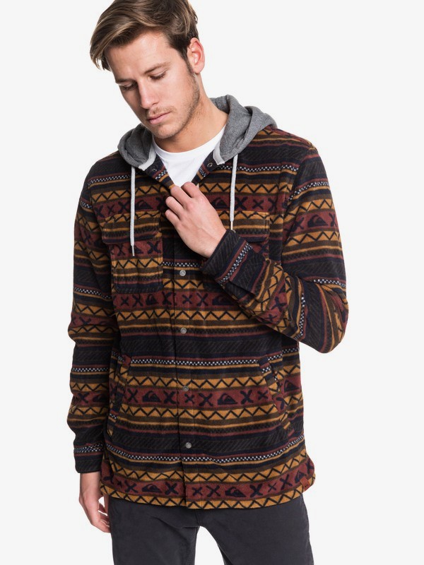 quiksilver, Surf Days Hooded Long Sleeve Polar Fleece Shirt, CHOCOLATE BROWN JACQUARD (csd6) 0 Surf Days Hooded Long Sleeve Polar Fleece Shirt Brown EQYWT03850 Quiksilver
