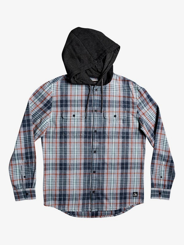 quiksilver, Mitta Tang Long Sleeve Hooded Flannel Shirt, SLEET TANG HOOD (szp1) 0 Mitta Tang Long Sleeve Hooded Flannel Shirt Grey EQYWT03852 Quiksilver