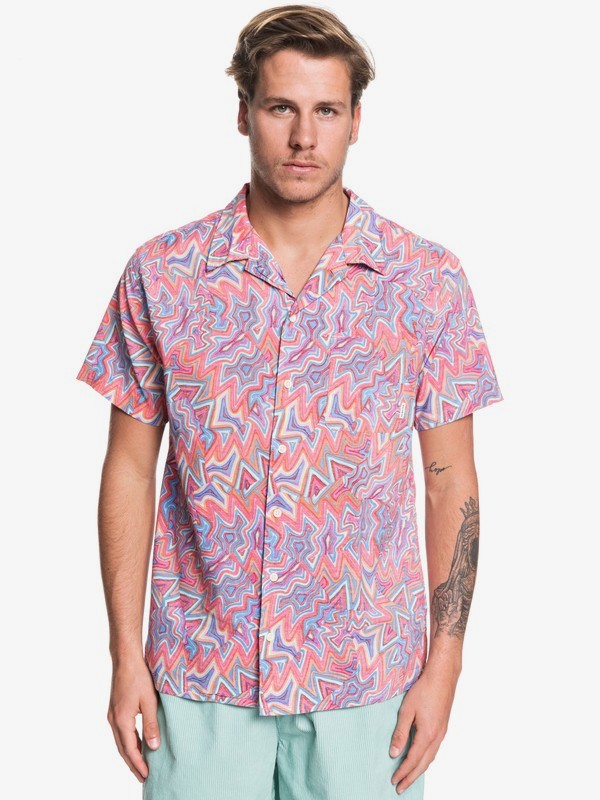 quiksilver, Millers Camp - Camisa de Manga Corta para Hombre, FIERY CORAL NATIVE LINES (npm6) 0 Millers Camp - Camisa de Manga Corta para Hombre Naranja EQYWT03862 Quiksilver