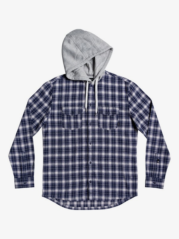 quiksilver, Snap Up Long Sleeve Hooded Flannel Shirt, NIGHTSHADOW SNAP UP (bpt1) 0 Snap Up Long Sleeve Hooded Flannel Shirt Blue EQYWT03895 Quiksilver