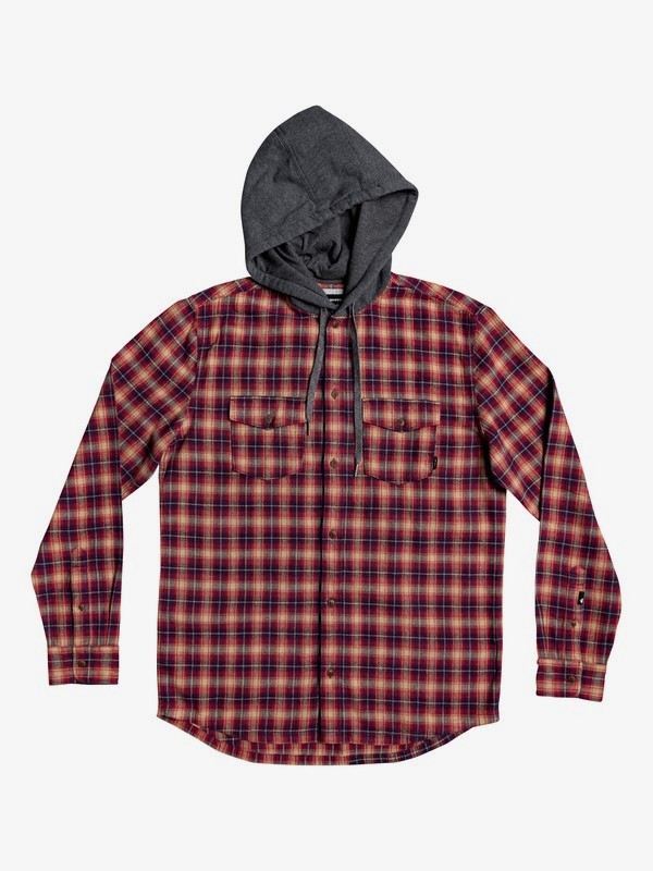 quiksilver, Snap Up Long Sleeve Hooded Flannel Shirt, GARNET SNAP UP (rqk1) 0 Snap Up Long Sleeve Hooded Flannel Shirt Red EQYWT03895 Quiksilver