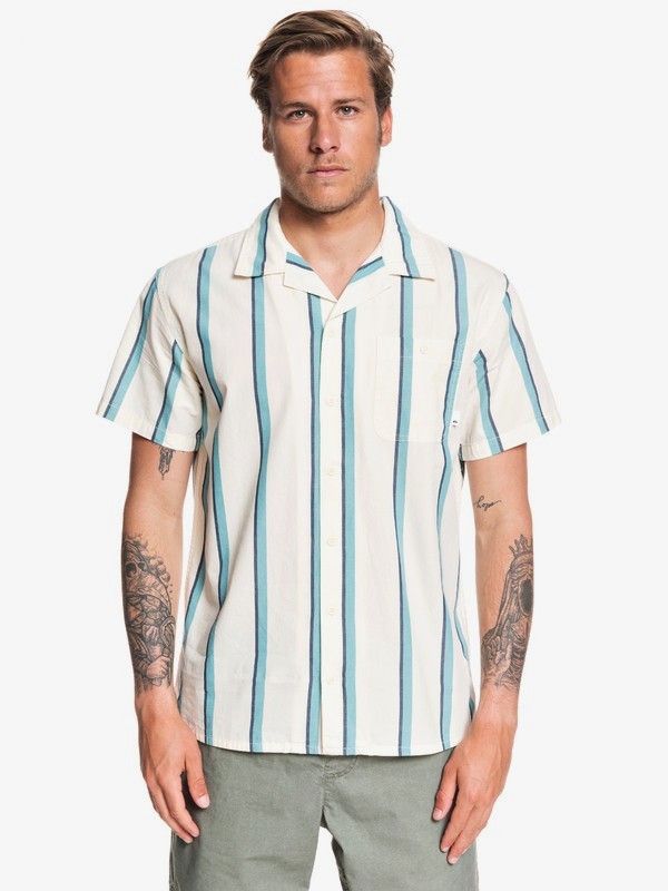 quiksilver, No Worries Mate Short Sleeve Shirt, ANTIQUE WHITE STRIPE (wcl3) 0 No Worries Mate Short Sleeve Shirt White EQYWT03911 Quiksilver