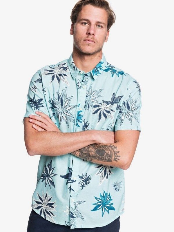 quiksilver, South Nights Short Sleeve Shirt, PASTEL TURQUOISE SOUTH NIGHTS (bfq6) 0 South Nights Short Sleeve Shirt Blue EQYWT03923 Quiksilver