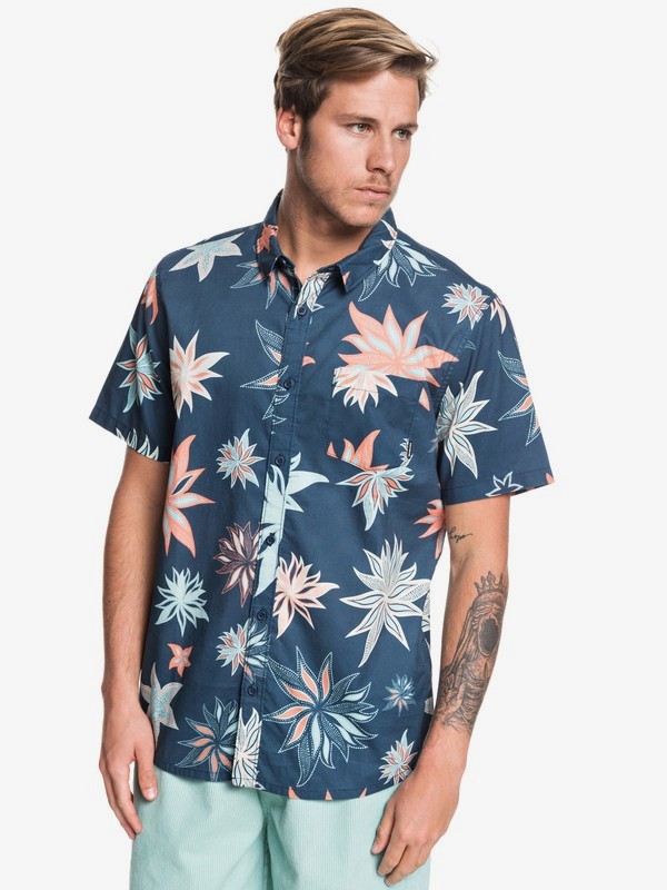 quiksilver, South Nights Short Sleeve Shirt, MOONLIT OCEAN SOUTH NIGHTS (byk6) 0 South Nights Short Sleeve Shirt Blue EQYWT03923 Quiksilver