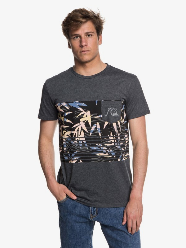 quiksilver, Silent Furry - Camiseta con bolsillo para Hombre, CHARCOAL HEATHER (ktah) 0 Silent Furry - Camiseta con bolsillo para Hombre Negro EQYZT05006 Quiksilver