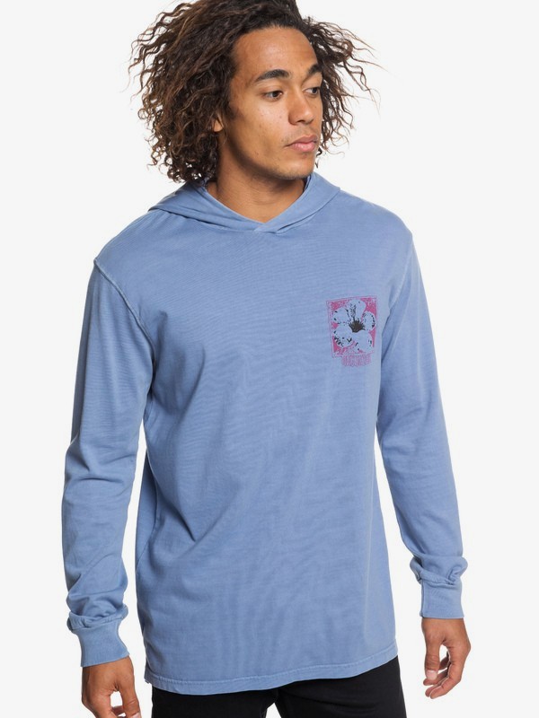 quiksilver, Sour Flower Long Sleeve Hooded Top, STONE WASH (bkj0) 0 Sour Flower Long Sleeve Hooded Top Blue EQYZT05254 Quiksilver