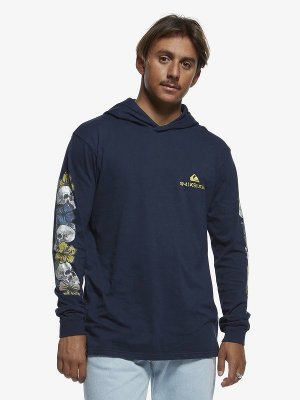 quiksilver, Originals Skull Chain - Long Sleeve Hooded T-Shirt, NAVY BLAZER (byj0) 0 Originals Skull Chain - Long Sleeve Hooded T-Shirt Blue EQYZT05472 Quiksilver