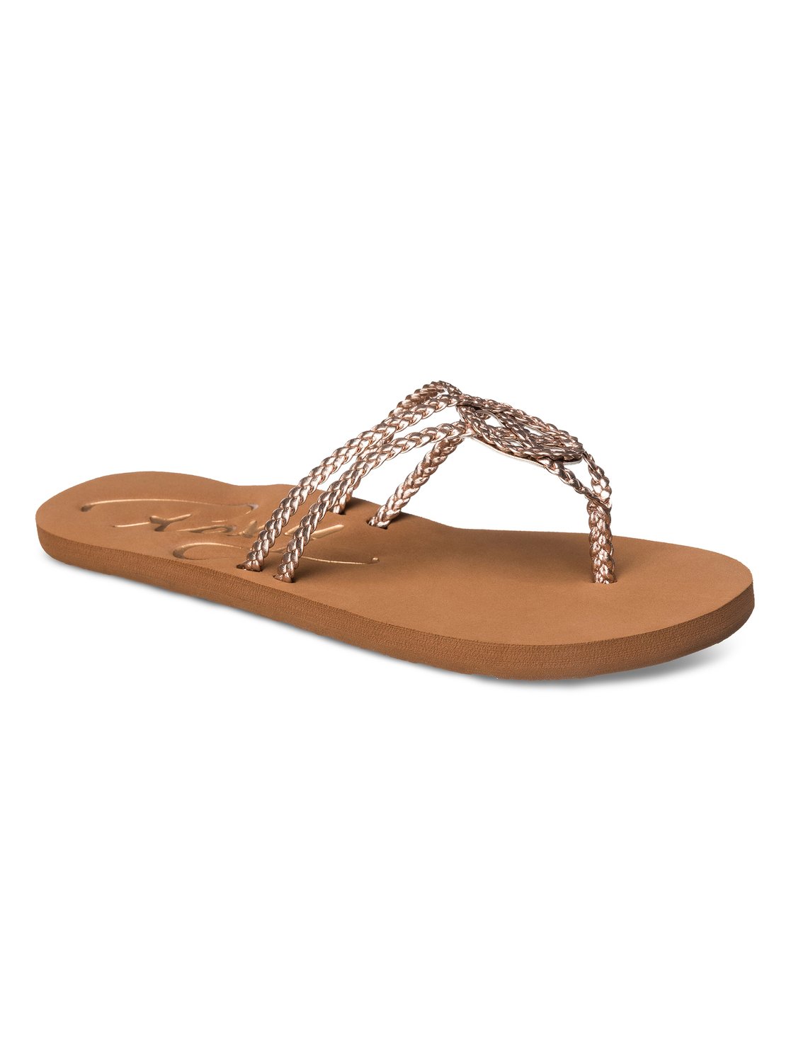 roxy rose gold flip flops