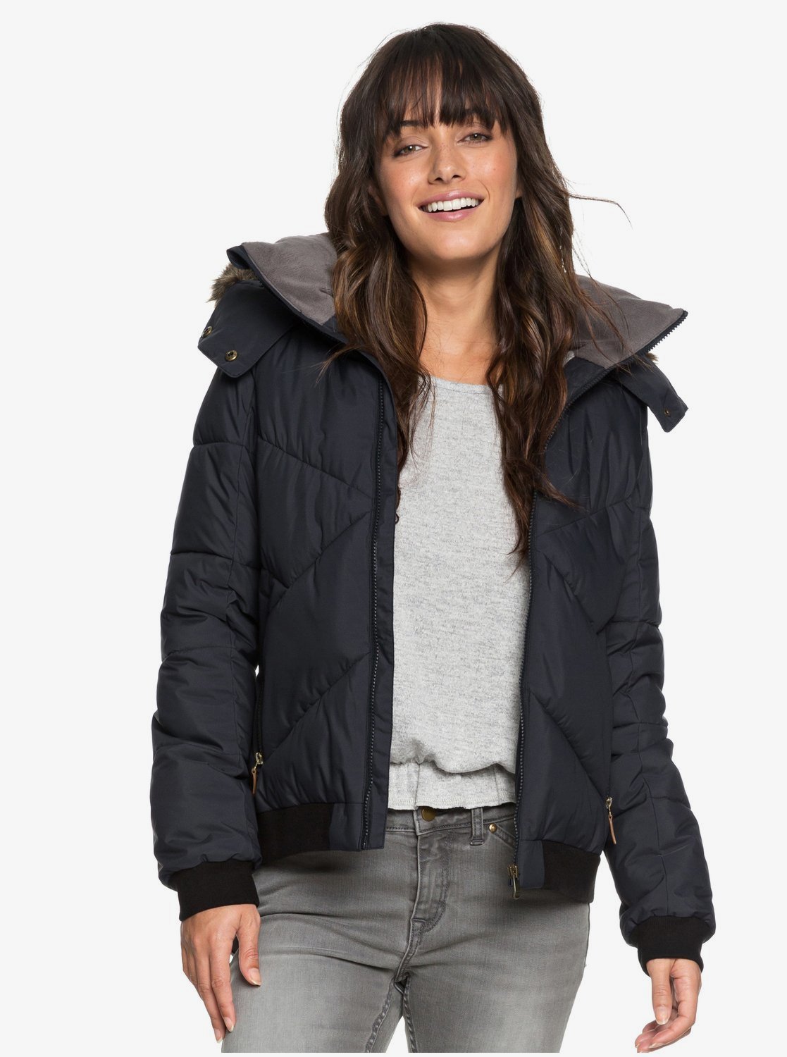 Hanna Water Repellent Hooded Bomber Jacket ERJJK03238 Roxy