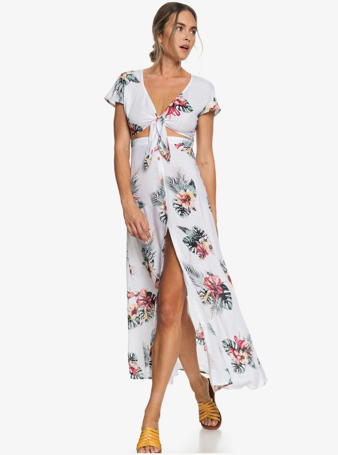 white short sleeve maxi dress