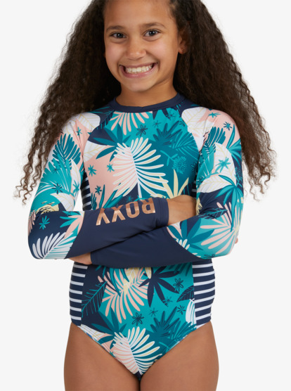 7 Girls 8-14 Girl Go Further Long Sleeve UPF 50 One Piece Rash Vest Blue ERGWR03251 Roxy