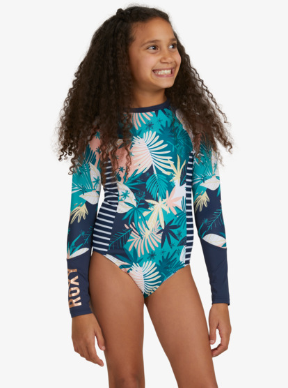 3 Girls 8-14 Girl Go Further Long Sleeve UPF 50 One Piece Rash Vest Blue ERGWR03251 Roxy