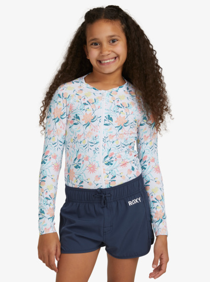 1 Girls 8-14 Colour Garden Long Sleeve UPF 50 Zip-Up Rash Vest  ERGWR03255 Roxy