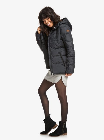 4 Harbor Days - Waterafstotend puffer jack met capuchon voor Dames Black ERJJK03254 Roxy