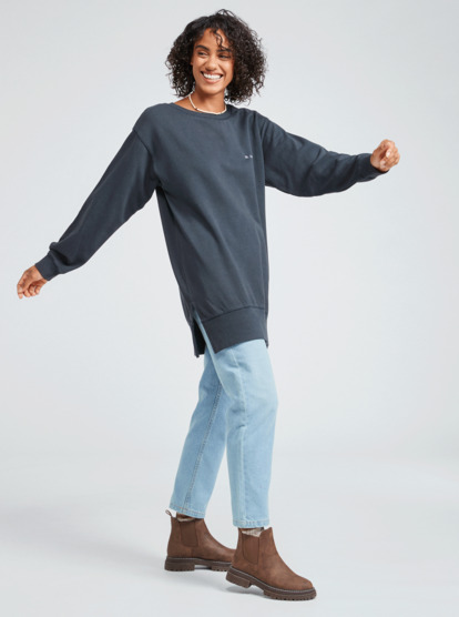 3 Meeting Up 2022 - Oversized Sweaterjurk voor Dames Black ERJKD03405 Roxy