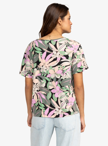 3 Flowers For Life - Bedrucktes Jersey-T-Shirt für Frauen Schwarz ERJKT04104 Roxy