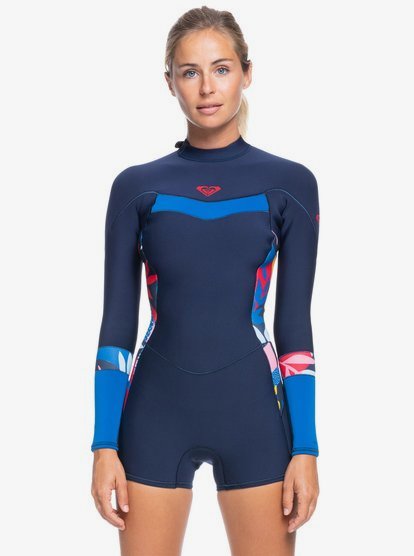 0 Womens 2/2mm Syncro Back Zip Long Sleeve Springsuit Wetsuit Blue ERJW403035 Roxy