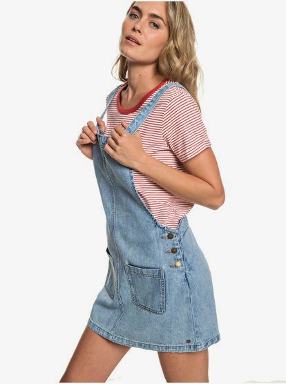 0 Love To Travel - Denim Dungaree Dress for Women Blue ERJWD03319 Roxy