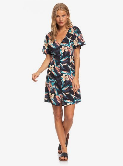 4 Damage Love - Short Sleeve Buttoned Dress for Women Noir ERJWD03415 Roxy