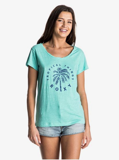 Bobby Twist Tropical Things T Shirt Voor Dames Blue Roxy roxy kopen in de aanbieding