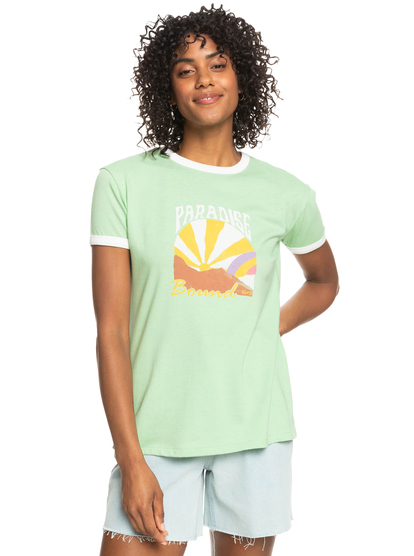 3 Bailing Dream - T-shirt em algodão orgânico, com remate de gola e mangas em contraste para Mulher Verde ERJZT05423 Roxy