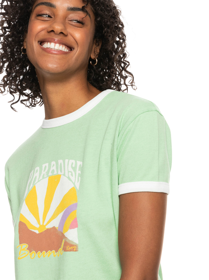 5 Bailing Dream - Biologisch T-shirt met Contrasterende Biezen voor Dames Green ERJZT05423 Roxy