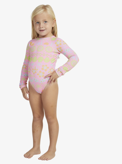 11 Girls 2-7 Beach Day Together Long Sleeve One-Piece Swimsuit Pink ERLWR03274 Roxy