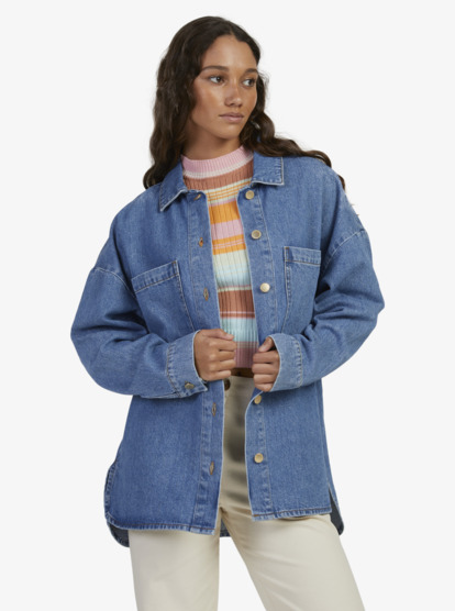 14 Womens Our Love Shacket Denim Jacket Blue URJJK03027 Roxy