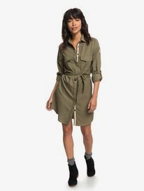 3 Khaki Sphere - Long Sleeve Shirt Dress for Women Verde ERJWD03256 Roxy