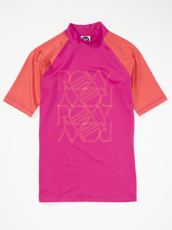 roxy, Girls 7-14 High Light SS Rashguard, PINK (pnk) 0 Girls 7-14 High Light SS Rashguard AQGWR00009 Roxy
