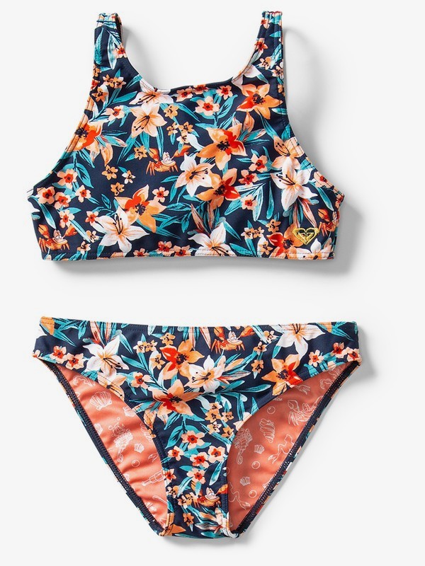 roxy, Ariel Sebastian Floral Crop Top Bikini Set, DRESS BLUES SEBASTIAN FLORAL B (btk7) 0 Ariel Sebastian Floral Crop Top Bikini Set Blue ARGX203088 Roxy