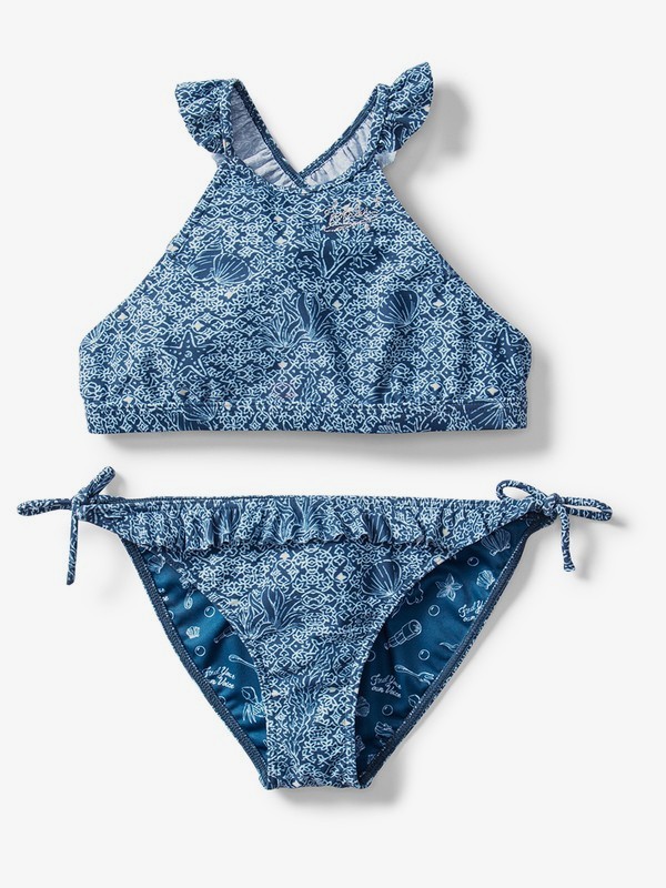 roxy, Ariel Shells Of Sea Crop Top Bikini Set, ATLANTIC DEEP SHELLS OF THE SE (bsd6) 0 Ariel Shells Of Sea Crop Top Bikini Set Blue ARGX203089 Roxy