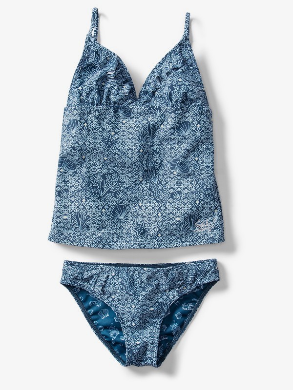 roxy, Ariel Shells Of Sea Tankini Bikini Set, ATLANTIC DEEP SHELLS OF THE SE (bsd6) 0 Ariel Shells Of Sea Tankini Bikini Set Blue ARGX203090 Roxy