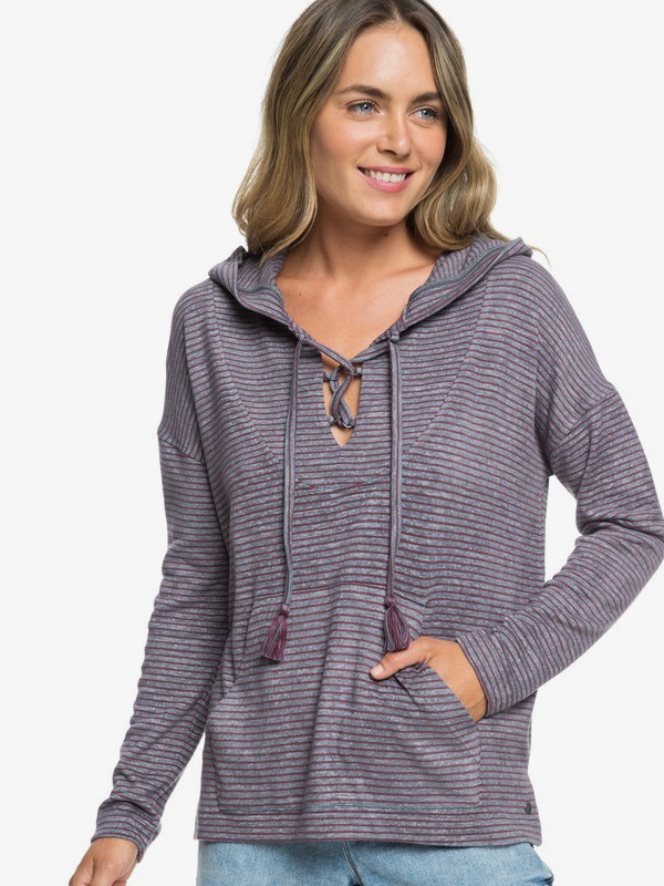 roxy, Cozy - Poncho Hoodie for Women, OXBLOOD RED THIN STRIPE (rre3) 0 Cozy - Poncho Hoodie for Women Red ARJKT03262 Roxy