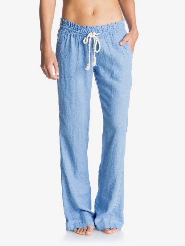 roxy, Oceanside Flared Linen Pants, CAPTAINS BLUE (bmn0) 0 Oceanside Flared Linen Pants Blue ARJNP03006 Roxy