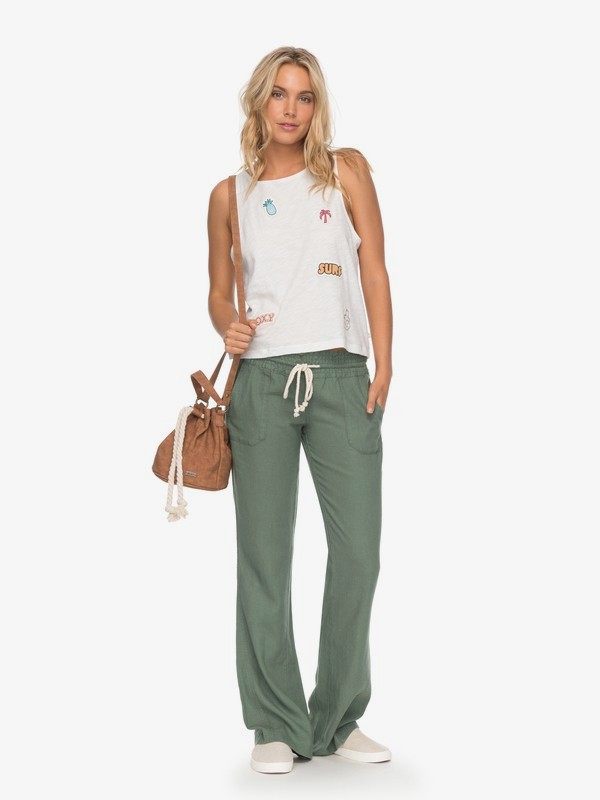 roxy, Oceanside Flared Linen Pants, OLIVE (glw0) 0 Oceanside Flared Linen Pants Green ARJNP03006 Roxy