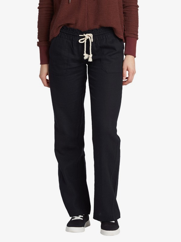roxy, Oceanside Flared Linen Pants, TRUE BLACK (kvj0) 0 Oceanside Flared Linen Pants Black ARJNP03006 Roxy