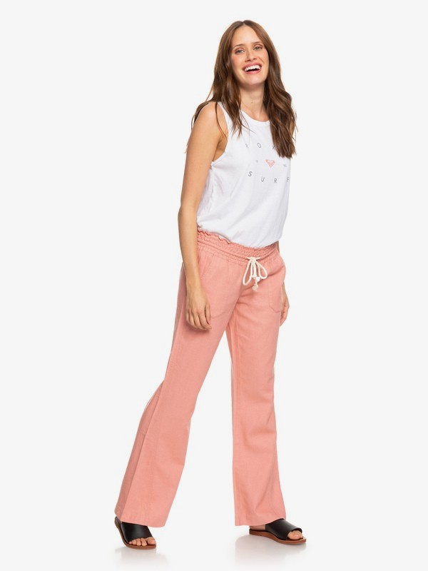 roxy, Oceanside Flared Linen Pants, ROSETTE (mhw0) 0 Oceanside Flared Linen Pants Pink ARJNP03006 Roxy