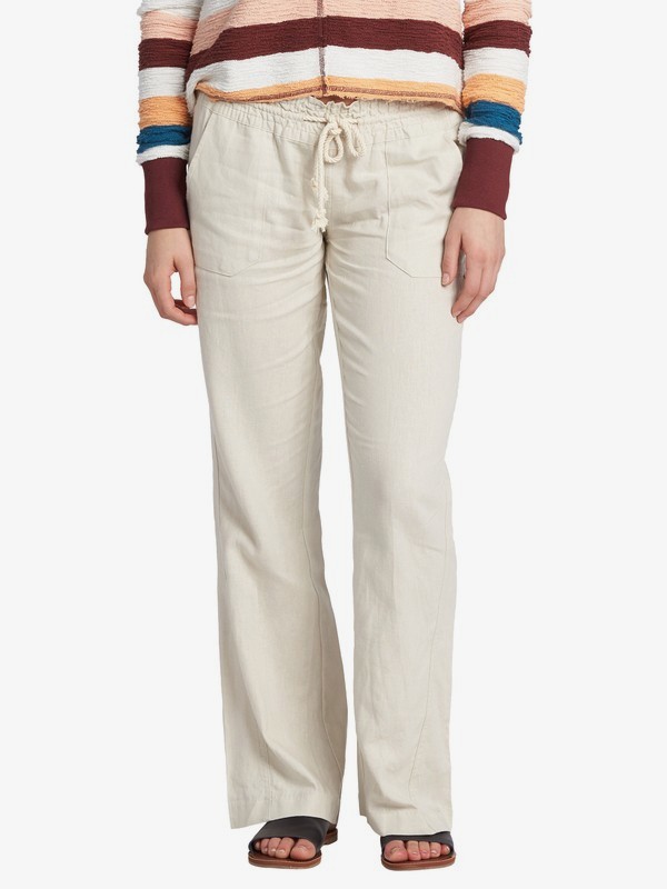 roxy, Oceanside Flared Linen Pants, STONE (sez0) 0 Oceanside Flared Linen Pants Grey ARJNP03006 Roxy