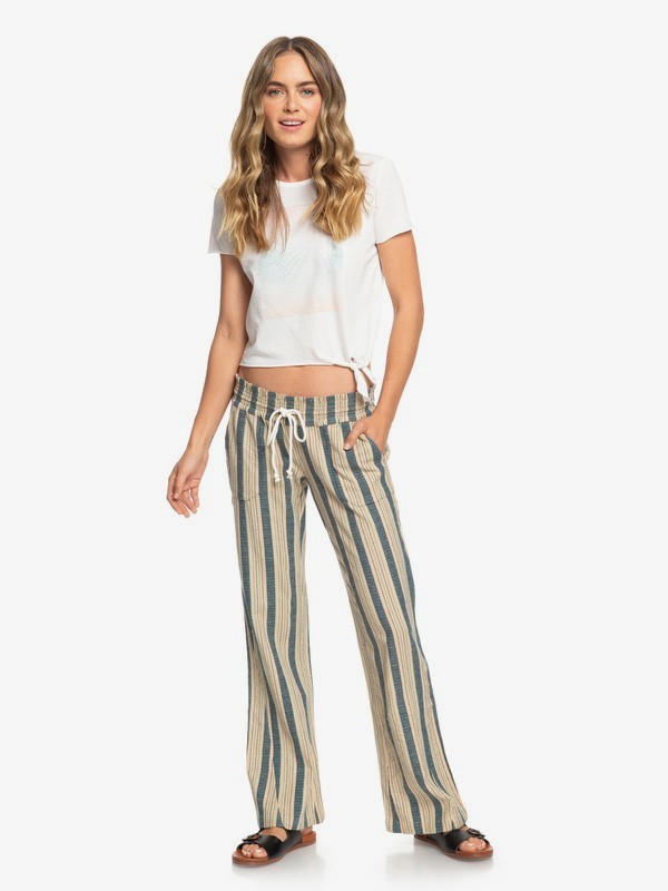 roxy, Oceanside - Flared Beach Pants, IVORY CREAM CARPENTER STRIPE (tfm3) 0 Oceanside - Flared Beach Pants Beige ARJNP03133 Roxy