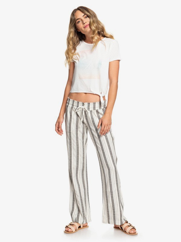 roxy, Oceanside - Flared Beach Pants, MARSHMALLOW CARPENTERL STRIPE (wbt3) 0 Oceanside - Flared Beach Pants White ARJNP03133 Roxy