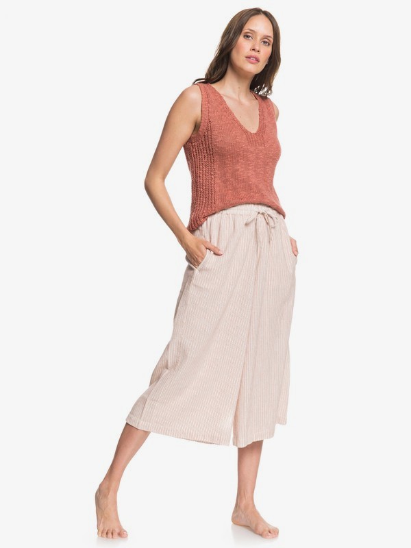roxy, Drifting Along Cropped Wide Leg Beach Pants, MARSHMALLOW/CEDAR WOOD STRIPE (xwwm) 0 Drifting Along Cropped Wide Leg Beach Pants White ARJNP03140 Roxy