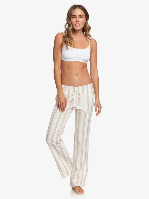 roxy, Oceanside Flared Beach Pants, MARSHMALLOW BE MINE STRIPE (wbt4) 0 Oceanside Flared Beach Pants White ARJNP03143 Roxy