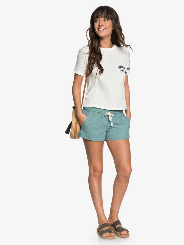 roxy, Oceanside Linen Beach Shorts, TRELLIS (bkw0) 0 Oceanside Linen Beach Shorts Blue ARJNS03007 Roxy